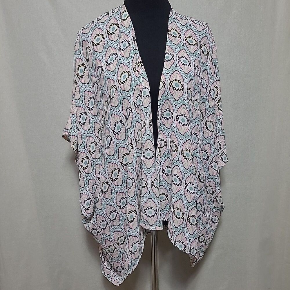 Umgee Kimono Cardigan Coverup Womens Large Multicolor Lightweight Semi Sheer